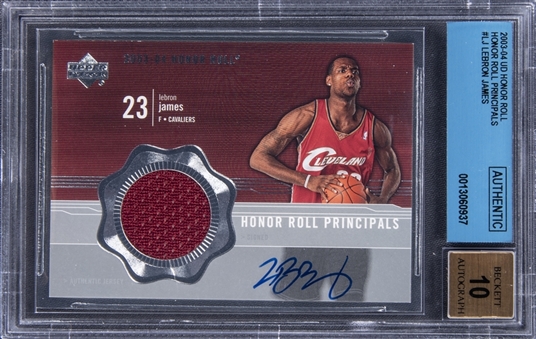 2003-04 U.D. Honor Roll Principles Autograph Jersey #LJ - LeBron James Signed Rookie Card - BGS Authentic/BGS 10